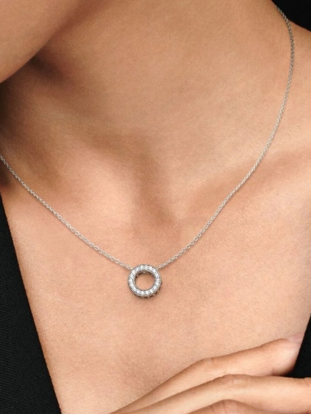 Sterling Silver Pandora Circle Pendant Necklace - Silver